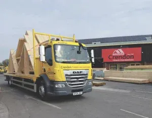 Loaded lorry outside of a Crendon warehouse