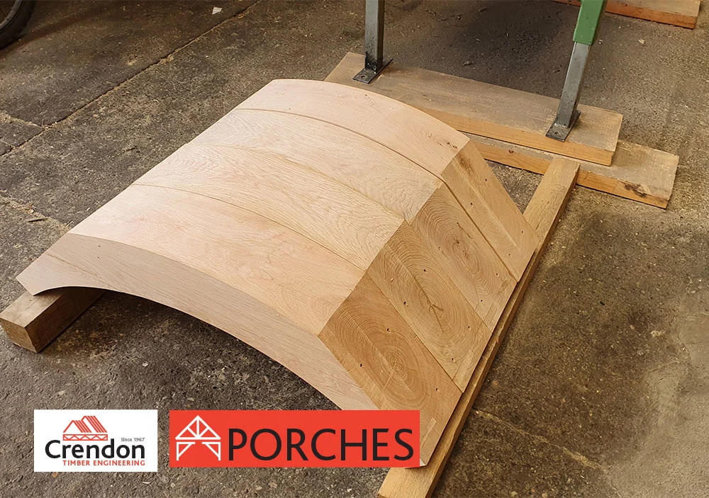 Curved pieces of timber for a porch ready to be used