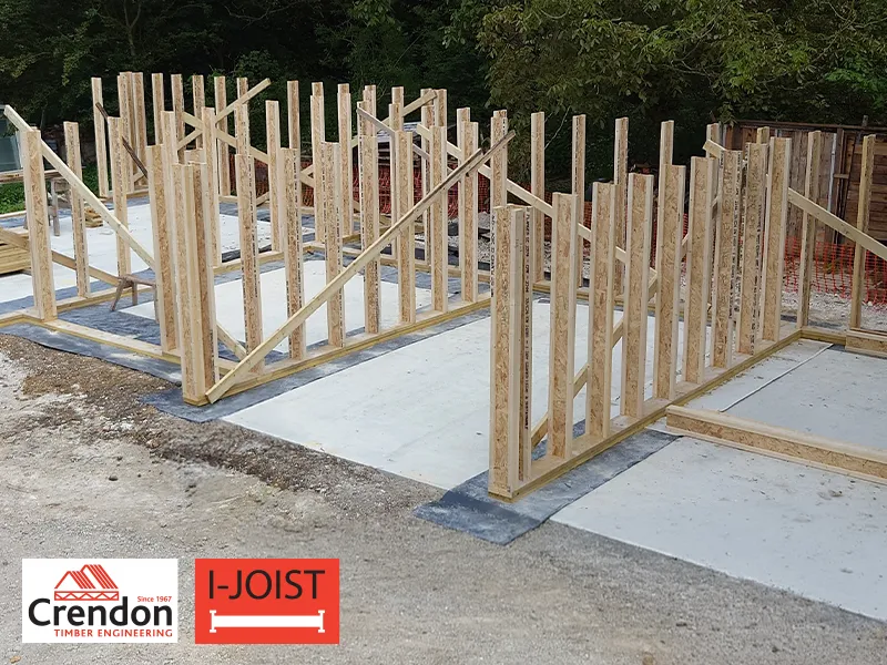Rows of I-Joist making a buildings shape