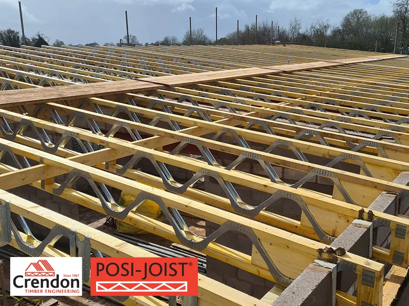 Posi-Joists roof over the top of a building under construction