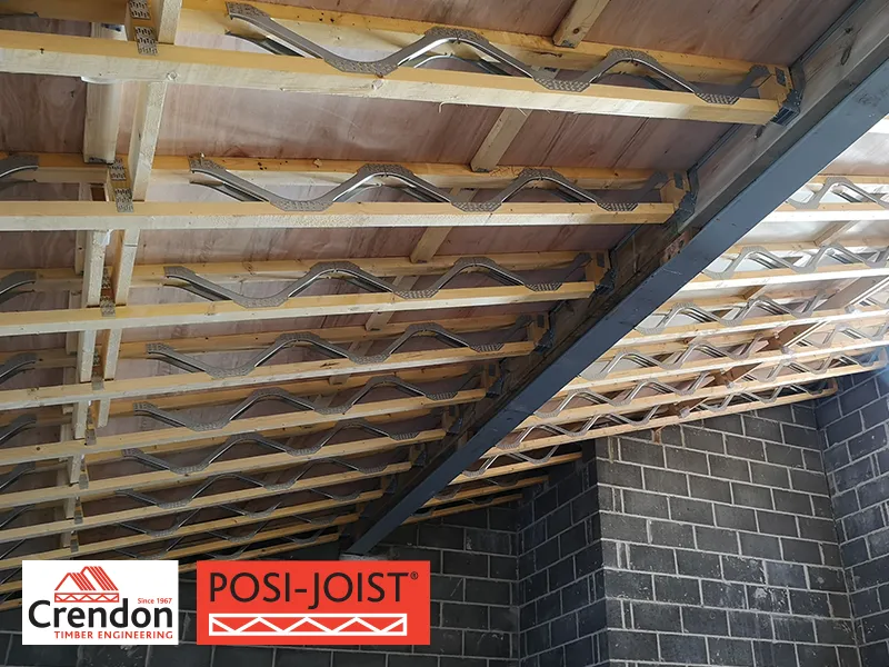Posi-joists on a ceiling of a building under construction